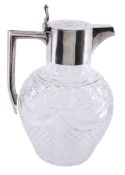 A Victorian glass claret jug with silver mounts by Plante & Co  A Victorian glass claret jug with