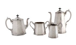 An electro-plated facetted tapering four piece tea service by James Dixon  An electro-plated