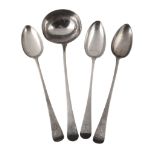 A George III silver old English pattern gravy spoons by William Sumner I  A George III silver old