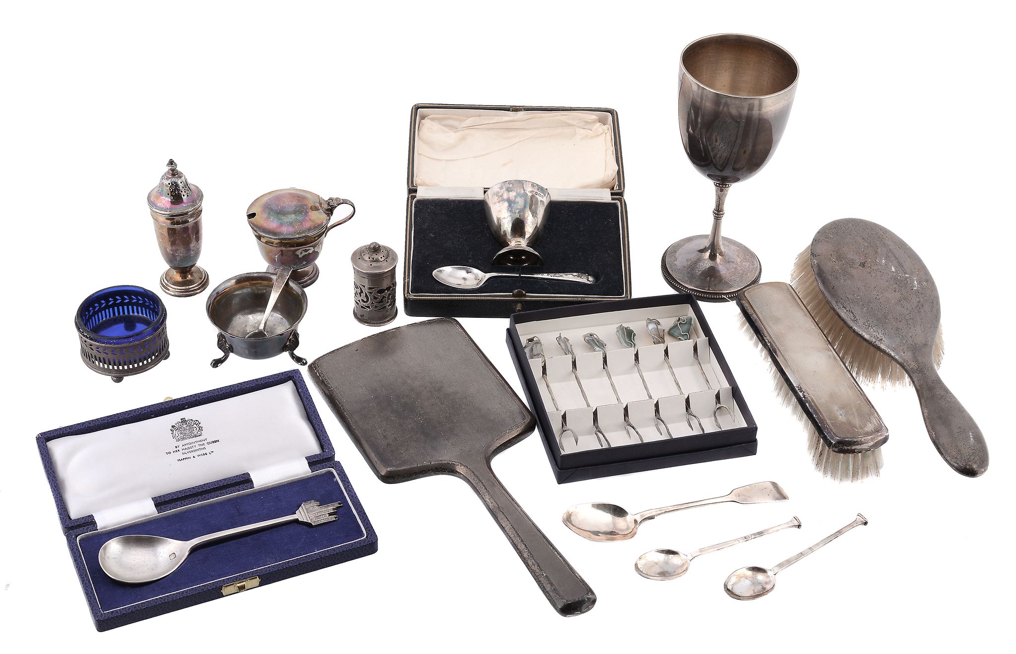 A collection of silver items, to include: a Victorian silver pedestal cup by...  A collection of