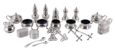 A collection of silver cruet items, to include  A collection of silver cruet items,   to include: