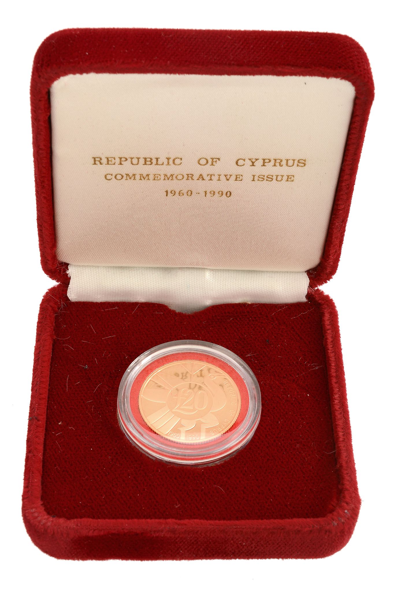 Cyprus, gold proof 20-Pounds 1990, 30th Anniversary of the Republic, 22 carat, 7.98g. As issued