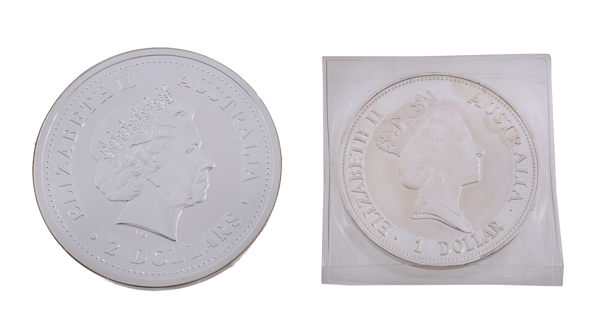 Australia, silver coins, Two-Dollars, 2000, obv. Elizabeth II, rev. Kookaburra, 2 oz, One-Dollar,