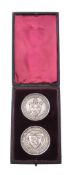 Emmanuel College, Cambridge, a cased pair of silver prize medals for athletics, one named to A. L.
