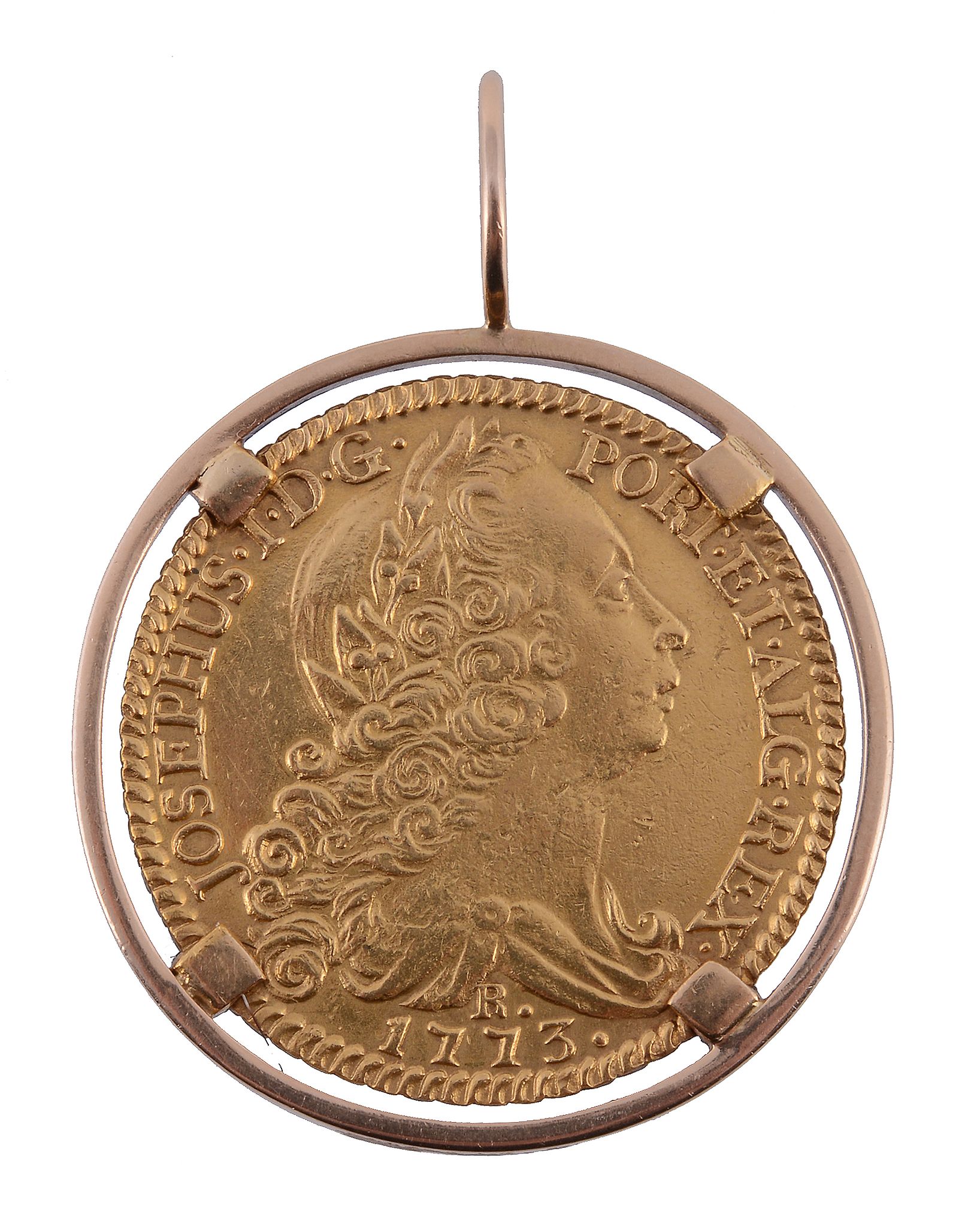 Portugal, 4-Escudos 1773, in a gold coloured mount