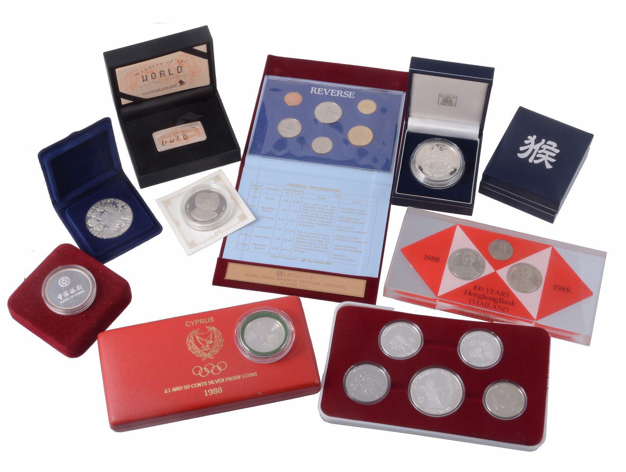 Modern commemorative proof issues, mostly Hong Kong, Thailand and other oriental issues, including