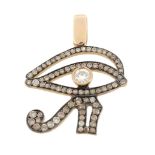 A diamond set Eye of Amun Ra pendant, the pierced pendant set with cinnamon diamonds, with a