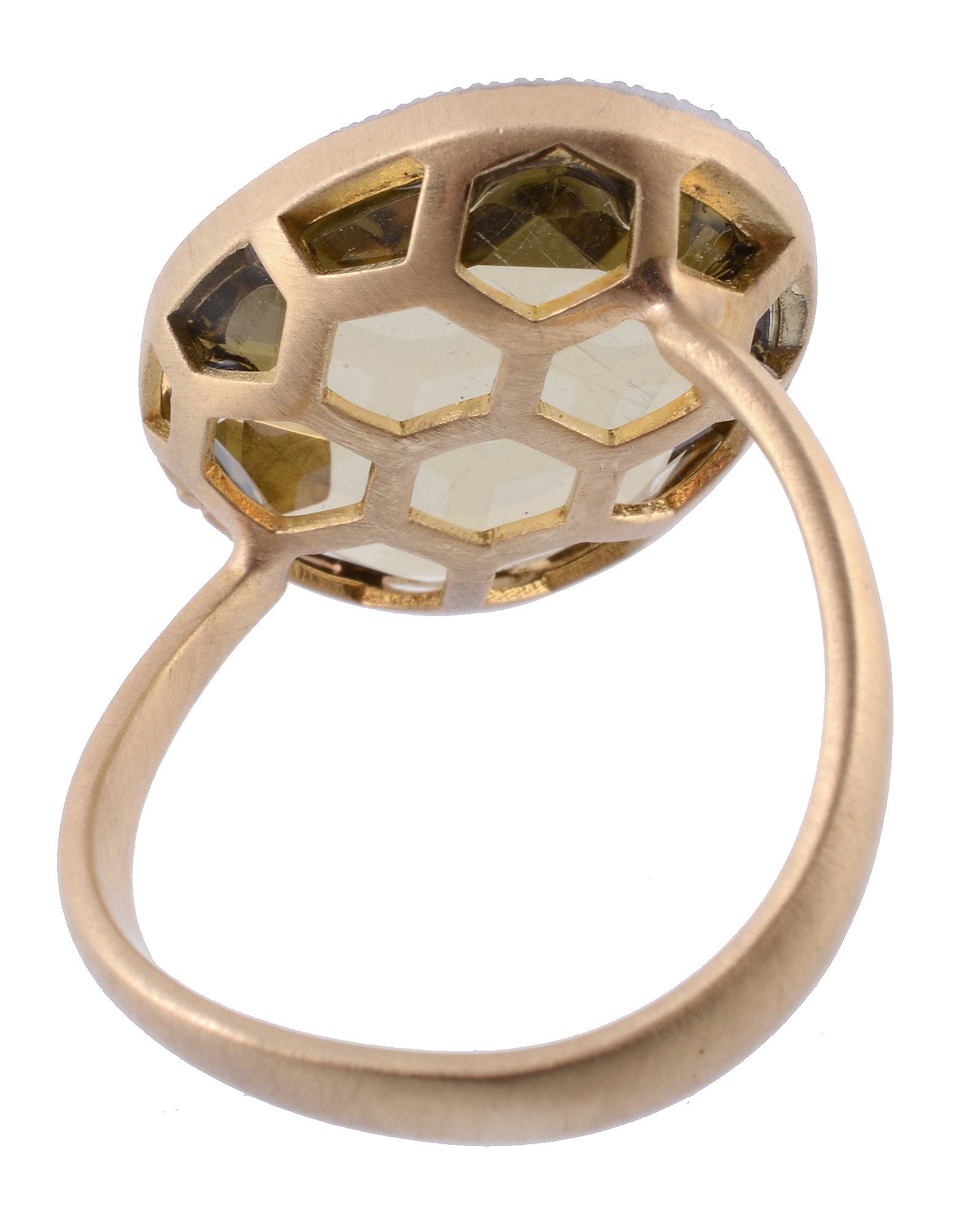 A citrine and diamond ring, the flattened oval shaped citrine with diamond accents to the base of - Image 2 of 2