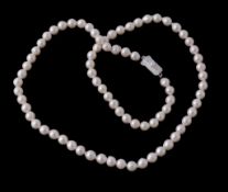 A single row of freshwater cultured pearls, uniform freshwater pearls with an unassociated clasp,