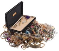 A collection of costume jewellery items , including necklaces; rings; earrings and other costume