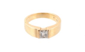 A single stone diamond ring, the princess cut diamond estimated to weigh 0.45 carats, to an 18