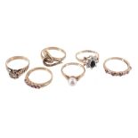 A collection of various rings , to include a 9 carat gold serpent ring finger size P; a 9 carat