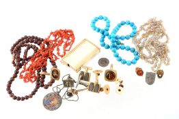 A collection of costume jewellery, to include a graduated hardstone bead necklace; a coral branch