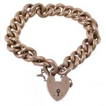 A hollow curb link bracelet , stamped 9c, with a 9 carat gold heart shaped padlock clasp, 33.5g