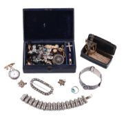 A collection of antique costume jewellery, to include a French white paste cross pendant, circa
