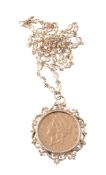 USA, 20-Dollar coin 1881, mounted in a 9 carat gold scroll setting, suspended on a 9 carat gold