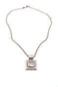 A diamond pendant, the square pendant with a central glazed compartment with six loose diamonds,