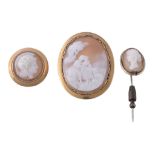 A cameo brooch, the circular brooch carved with the profile of Athena, within a ropetwist surround,