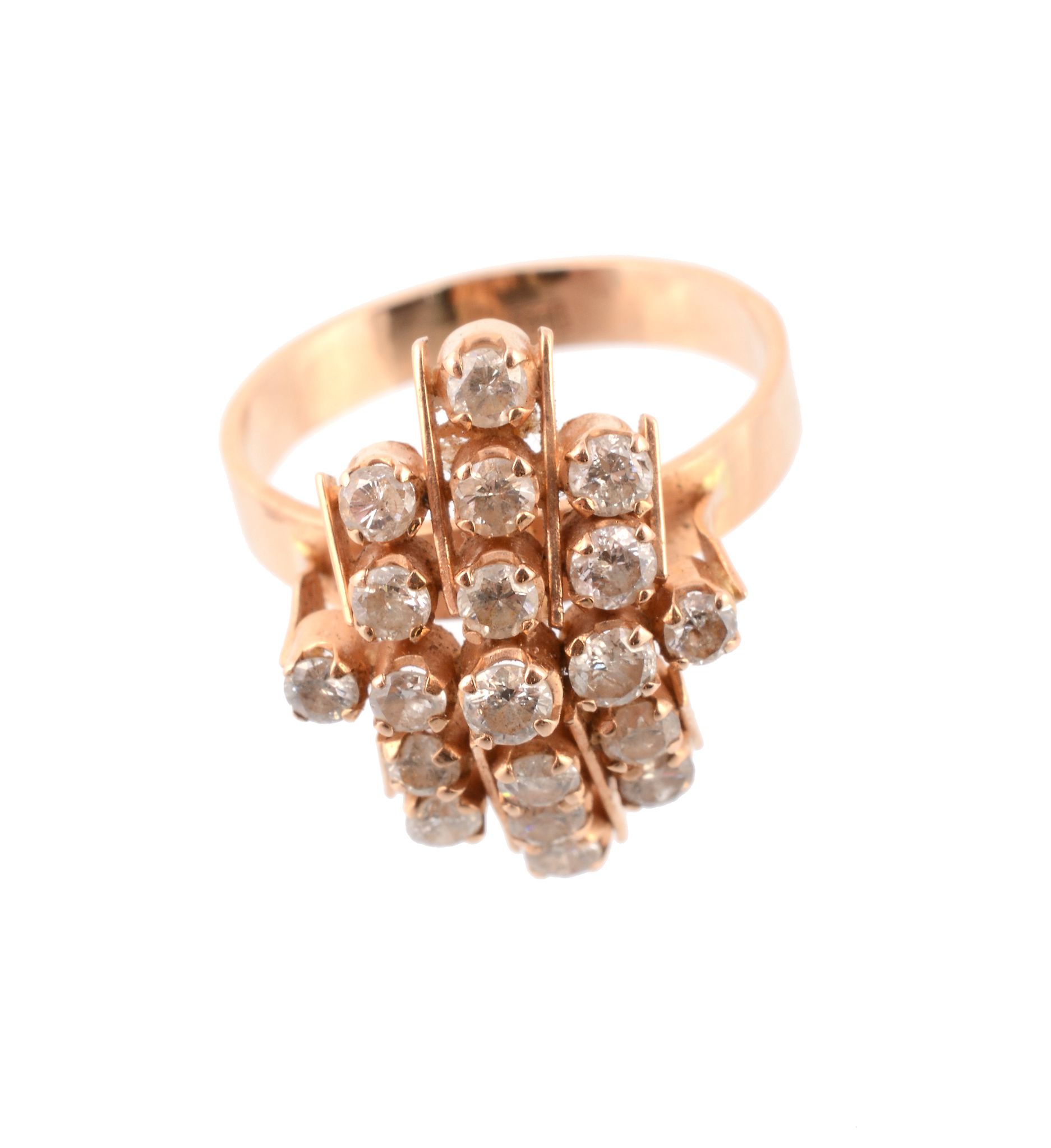 A diamond dress ring, set with a cluster of brilliant cut diamonds, on a polished shank, stamped