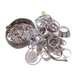 A collection of silver and other costume jewellery, to include rings; necklaces; pendants; and