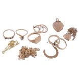 A small collection of jewellery , to include a pair of two colour earrings, stamped 9ct; five