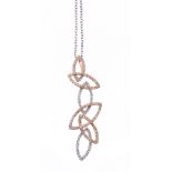 A diamond pendant, the six entwined pierced oval panels set with brilliant cut diamonds, to a