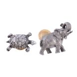 Two novelty pins by Buccellati, the first in the form of a tortoise, stamped 925 with Italian