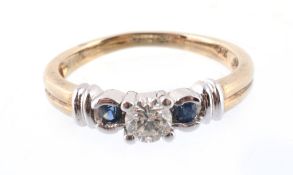 A sapphire and diamond dress ring, the central brilliant cut diamond in a four claw setting,