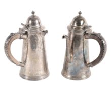 A matched pair of silver straight-tapered cafe au lait pots by Garrard & Co  A matched pair of