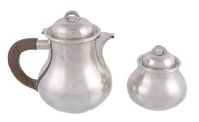 An Italian silver coloured baluster coffee jug and sugar basin and cover by Gabrielle De Vecchi,