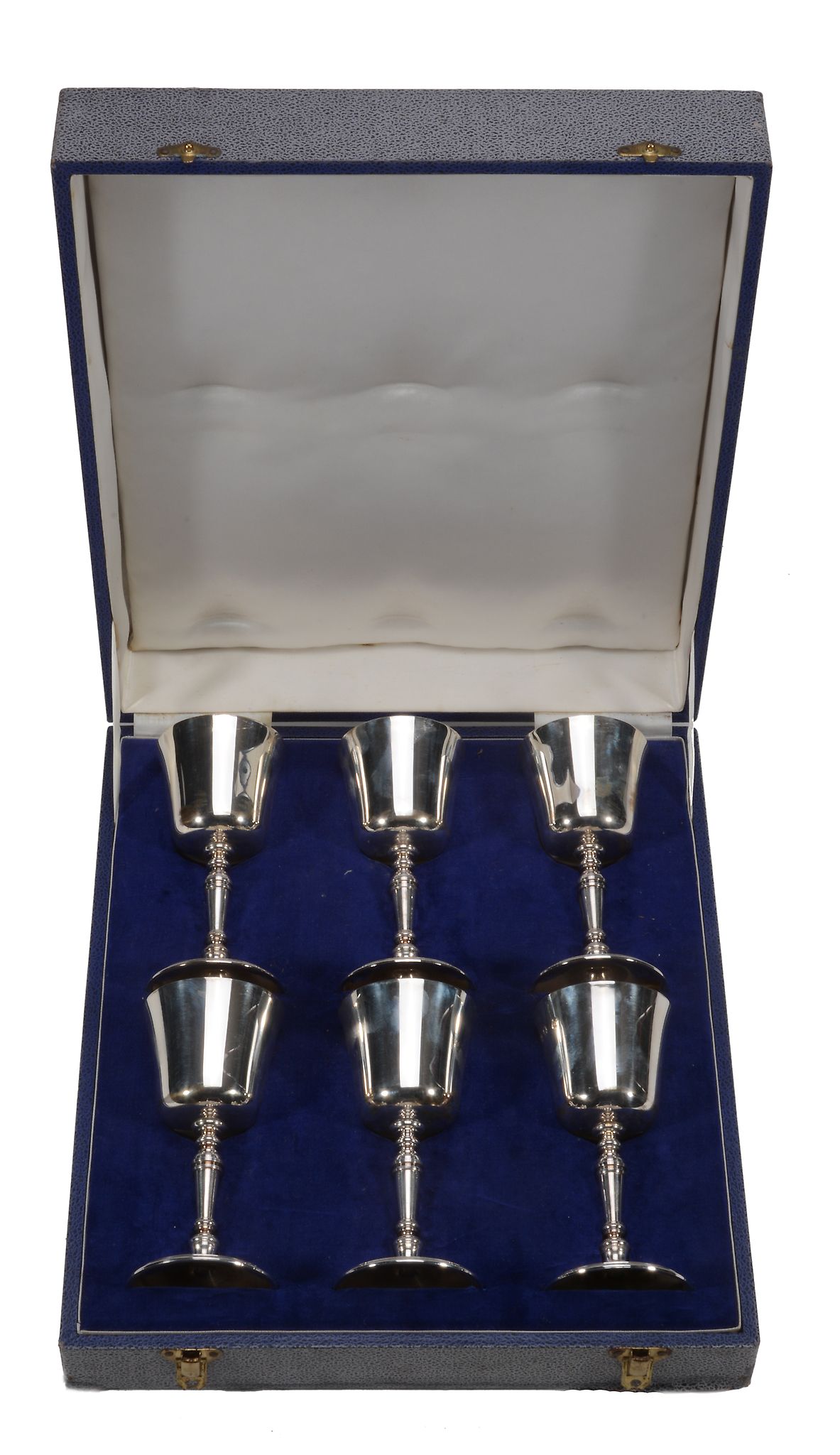 A set of six silver goblets by C. J. Vander, London 1973 (display hallmarks), with slightly flared
