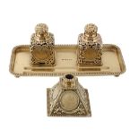 An Edwardian 22 carat gold rectangular inkstand and taperstick holder by George Betjemann & Sons,