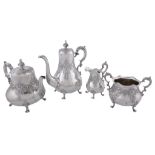 A Victorian silver four piece baluster tea and coffee service by Robert Hennell III, London 1854,