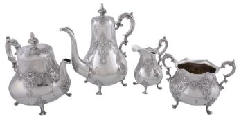 A Victorian silver four piece baluster tea and coffee service by Robert Hennell III, London 1854,
