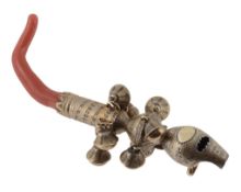 A George III silver parcel gilt baby's rattle by William Turton, London 1791, with ten bells