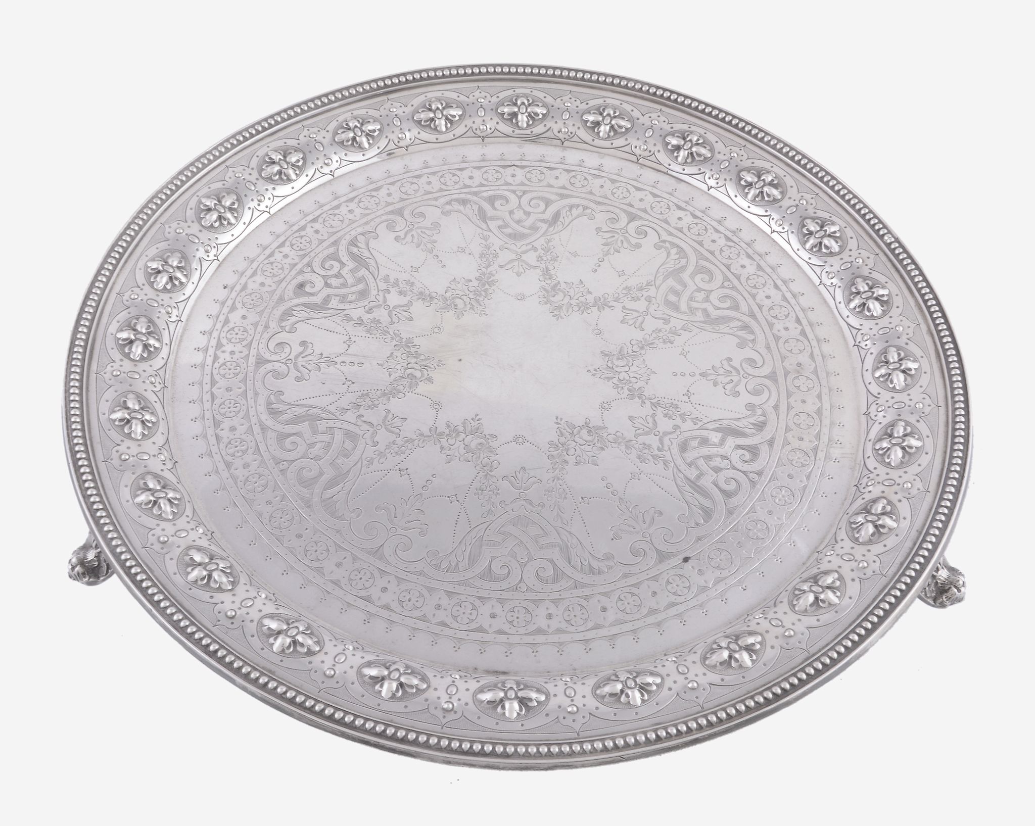 A Victorian silver circular salver by William & Henry Stratford, Sheffield 1869, with a beaded rim,