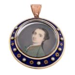 Attributed to Gervase Spencer Portrait of a gentleman in light blue coat 3cm diameter In an enamel