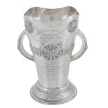 [Motor racing interest] An Irish silver Celtic pattern twin handled trophy by Alwright & Marshall