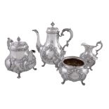 A Victorian silver four piece baluster tea and coffee service by Robert Hennell III, London 1871,