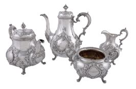 A Victorian silver four piece baluster tea and coffee service by Robert Hennell III, London 1871,
