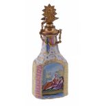 A south Staffordshire enamel Rainbow Group scent flask, circa 1765, of bottle shape, one side