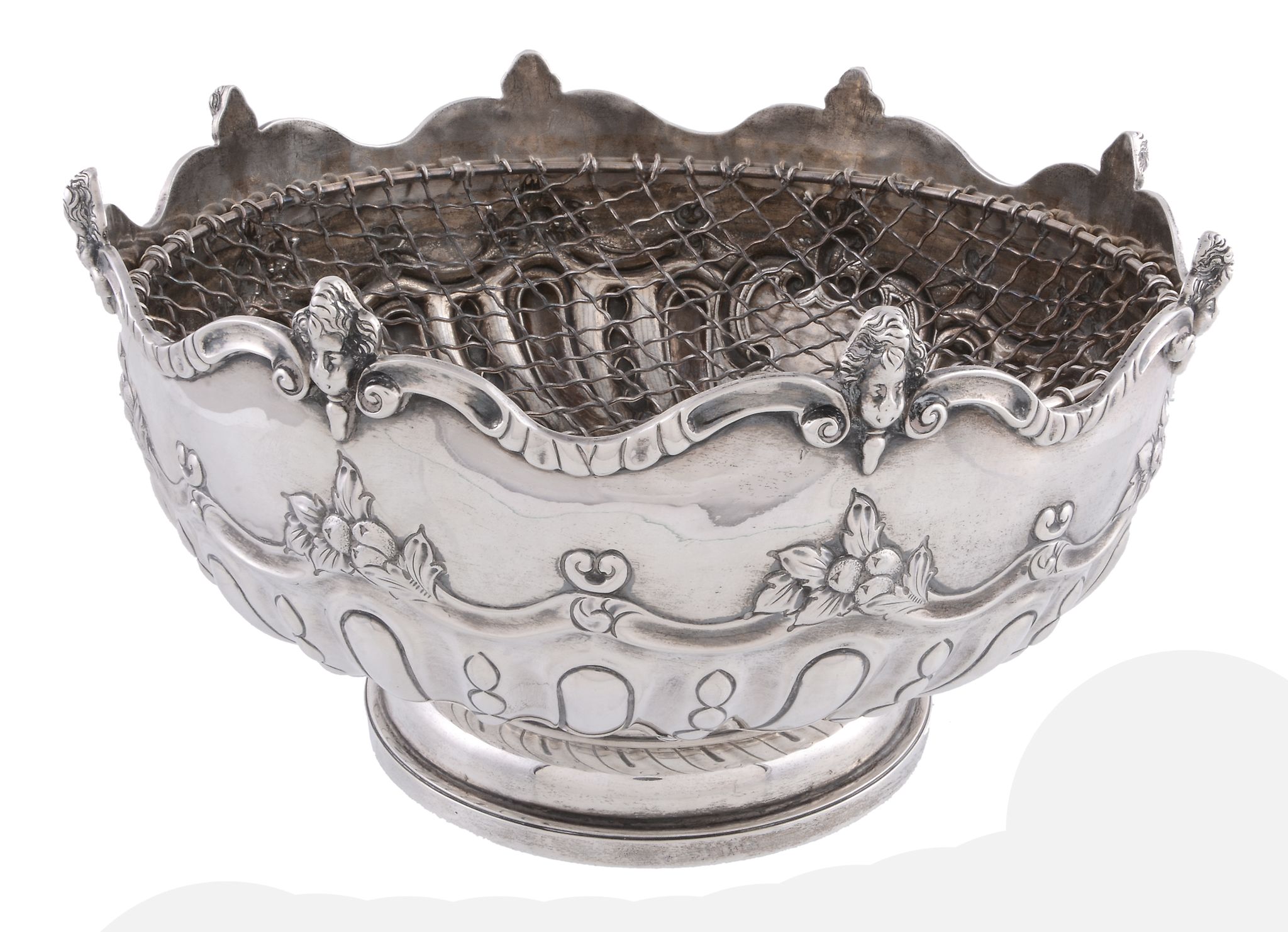 A late Victorian silver pedestal rose bowl by Charles Stuart Harris, London 1897, with a cherub