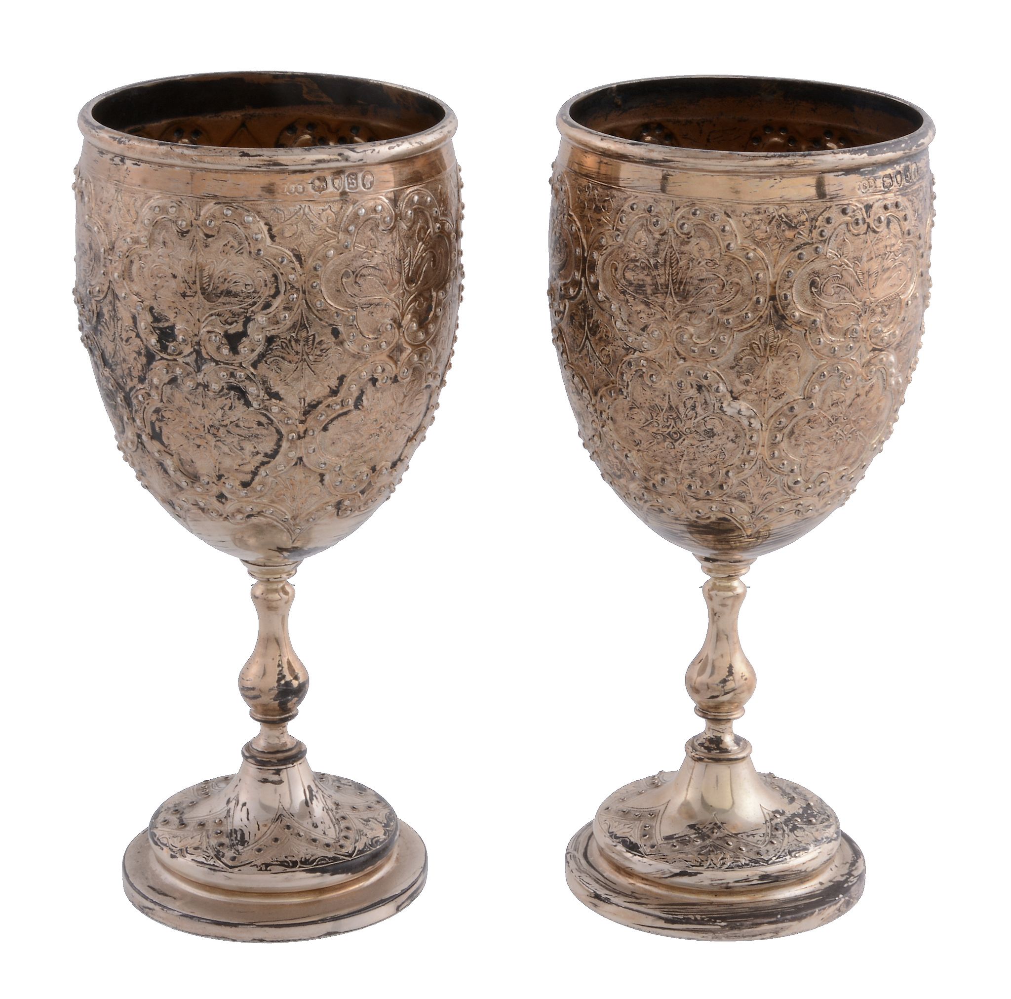 A Victorian silver gilt claret jug and pair of goblets by John Septimus Beresford, London 1873, the - Image 4 of 4