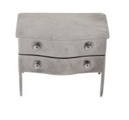 An Edwardian silver novelty stamp case in the form of a chest of two drawers by Asprey & Co., Ltd,