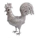 A German or Dutch silver model of a cockerel, Hanau type pseudo marks, realistically modelled