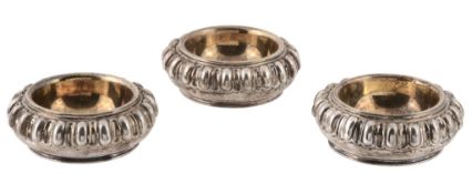 A set of three Britannia standard silver salt cellars by Bulgari Ltd (Sotirio Bulgari), London