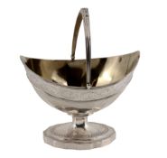 A George III silver navette pedestal sugar basket by Peter Podio, London 1797, with a swing handle,