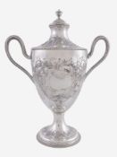 A George III silver twin handled cup and cover by Walter Brind, London 1776, with a vase finial to