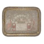 [Judaica] A Cairoware silver and copper inlaid brass oblong tray, Egypt 1920s, profusely inlaid