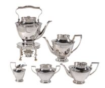 A Dutch silver five piece tea service, maker's mark 2.A over D.R (not traced), 1814-1953 1st